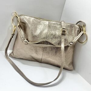 Borse In Pelle Leather Metallic W/ Gold Made In Italy Adjustable Strap Purse